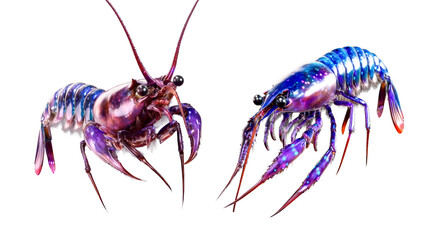 Colorful crustaceans with vibrant patterns swimming together