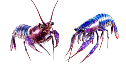 Colorful crustaceans with vibrant patterns swimming together