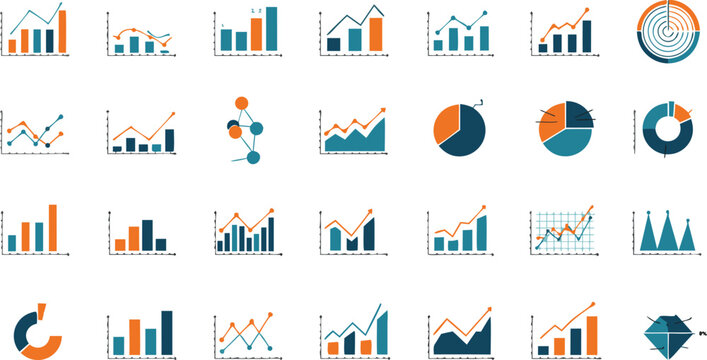 Collection of various business charts and graphs showing different data representations and trends