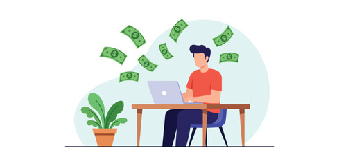 finance,money,success flat vector illustration of businessman sitting on a stack of money showing financial success or profit