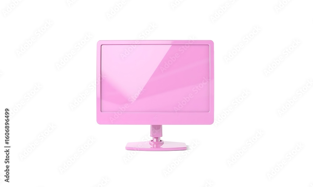 Fototapete pink computer monitor on white background isolated object technology screen display device