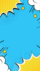 Pop Art Burst: A vibrant pop art illustration features a dynamic blue burst framed by a bold yellow dotted backdrop, offering an energetic space for creative content. 