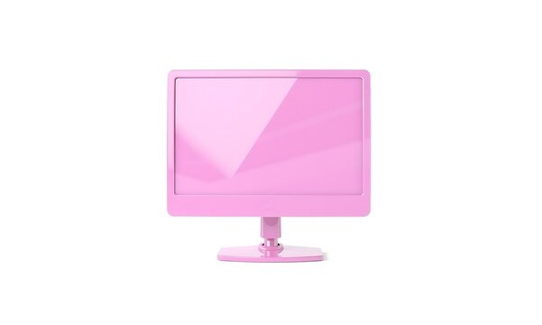 Pink computer monitor on white background isolated object technology screen display device