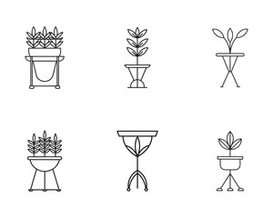Collection of minimalistic line art houseplants in decorative pots and stands for interior design elements showcasing elegant botanical illustrations