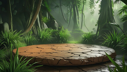 Old wooden bridge surrounded by forest trees and tropical greenery with sunlight filtering through leaves