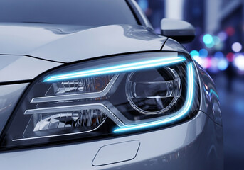 Fototapeta premium futuristic led headlight design on modern car automotive