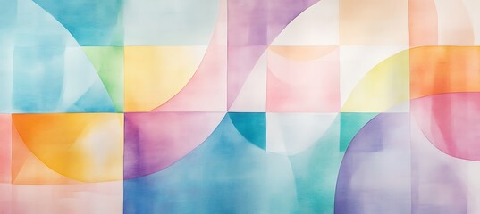 Abstract watercolor painting featuring geometric shapes and a pastel color palette design art empty template