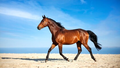 Horse running on a sunny beach