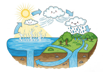 Fototapeta premium Water Cycle Illustration for kids