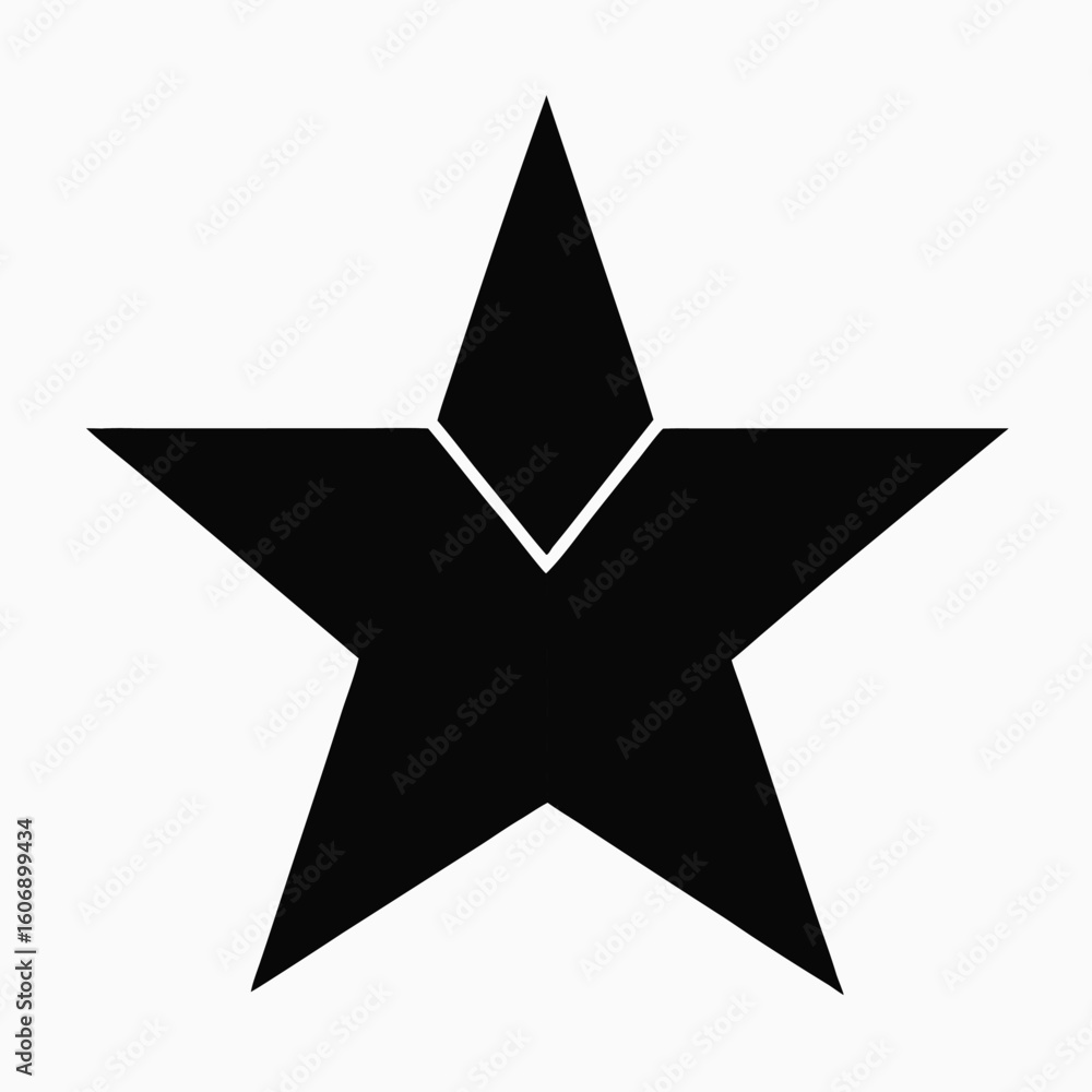 Poster bold black star icon with a unique geometric design featuring an inner v shape and sharp points on a