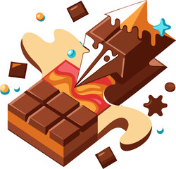 Chocolate Bar Breaking into Puzzle Pieces