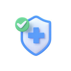 Obraz premium 3d shield icon with cross symbol and green check mark on black background health protection