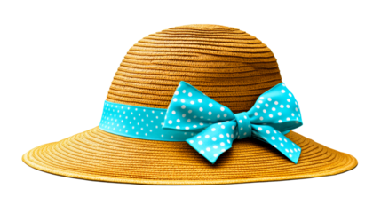 Stylish straw hat with blue polka dot bow for summer outings