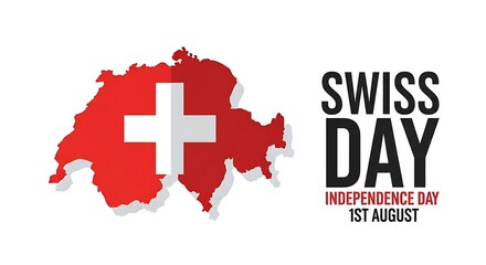 Swiss Independence Day: Map of Switzerland with Flag and Text, August 1st Celebration