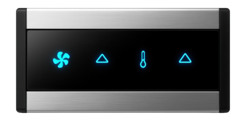 Flush-mounted climate control panel with backlit touch buttons