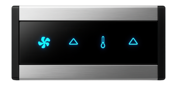 Flush-mounted climate control panel with backlit touch buttons