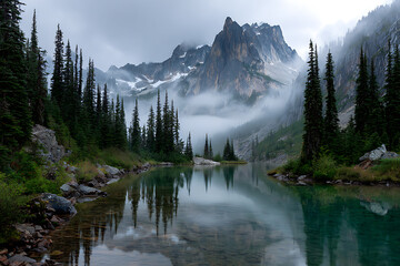 Lake serene landscape north cascades washington state scenic mountain forest reflection trees view travel
