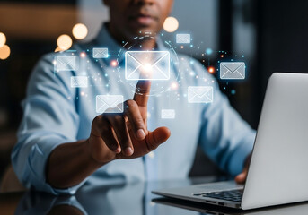 man using laptop for digital email communication technology

