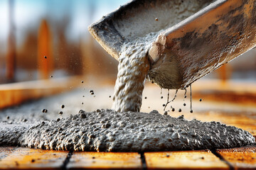 Concrete being poured for road construction.