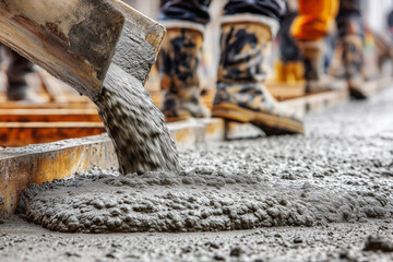 Concrete being poured for road construction.