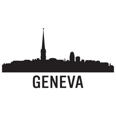 Fototapeta premium Geneva skyline silhouette. Black Geneva city. Vector black silhouette. with white background