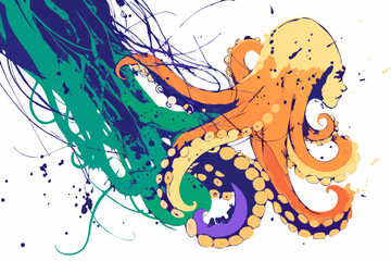 Colorful octopus illustration, dynamic design, for websites and social media