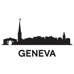 Obraz premium Geneva skyline silhouette. Black Geneva city. Vector black silhouette. with white background