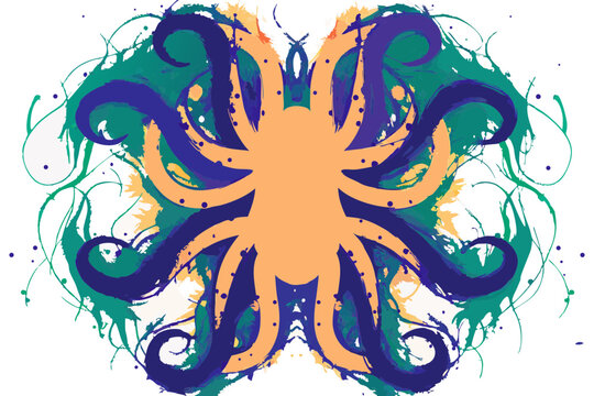 Stylized octopus illustration in teal and orange, for branding