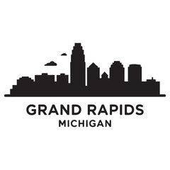 Naklejka premium Grand Rapids skyline horizontal banner. Grand Rapids, Michigan. Vector template for your design. Vector black silhouette. with white background