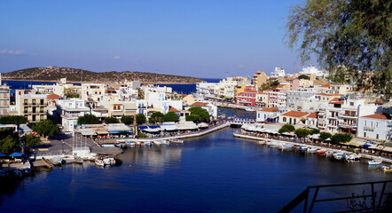 Greece ,Crete .Beautiful veiw from the top on the white houses, ships and blue sea