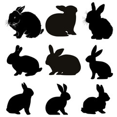 set of rabbits silhouettes