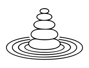 Stones pyramid rock cairn outline icon line art, black and white doodle style. Ideal for logo, tattoo, app, coloring book, web design, infographics, banner, poster, and more. Vector illustration