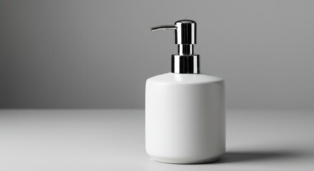 Obraz premium Modern Ceramic Soap Dispenser Pump on White Studio Background with Soft Shadow and Clean Lighting 