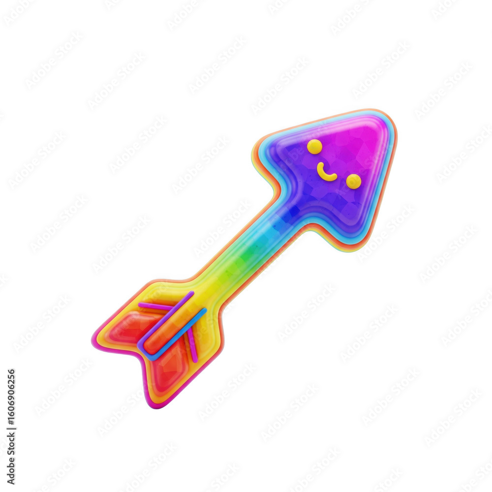Poster rainbow arrow with face floating in the vastness of space, a modern design