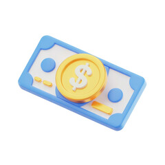 Colorful 3d illustration of money coin on blue and white rectangular background design image