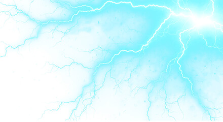 Powerful Bright Blue Lightning Strikes isolated on a Transparent Background with Sparkle Effect