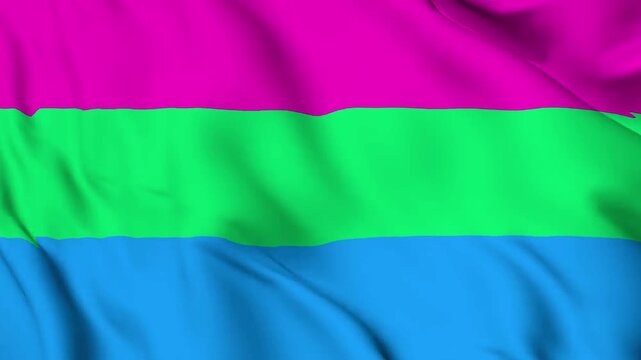 The Polysexual pride flag background. Realistic Polysexual pride flag waving in the wind. LGBTQ Polysexual community symbol Perfect Loop 4K video.
