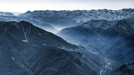 French Pyrénées mountain chain fom aerial view