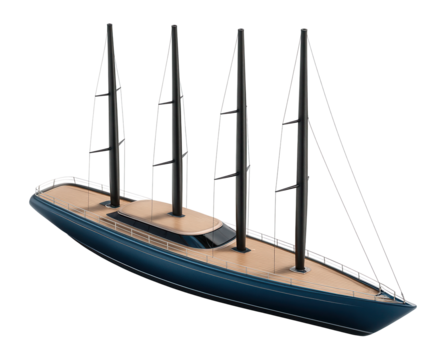 Modern sailing yacht with sleek hull and four carbon fiber masts