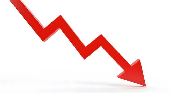 A red zigzag arrow points downwards, symbolizing financial decline and negative trends