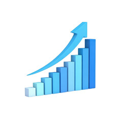 Blue 3d bar chart with upward arrow representing business growth and success in financial context
