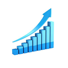Blue business growth chart with upward arrow representing financial success and progress trend