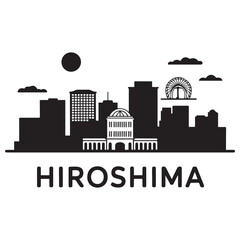 Obraz premium Vector Hiroshima skyline. Travel Hiroshima famous landmarks. Business and tourism concept for presentation, banner, web site. Vector black silhouette. with white background