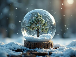Eine Schneekugel mit einem Baum innen