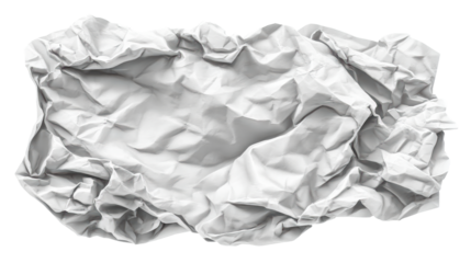 Crumpled white paper with textured surface on transparent background