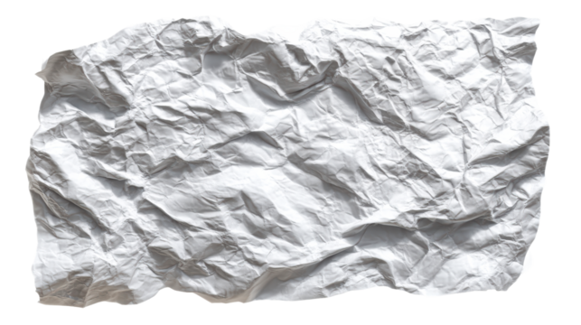 Crumpled white paper with a transparent background for creative use