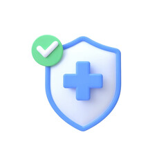 Obraz premium Blue medical shield icon with check mark symbolizing protection and assurance in healthcare