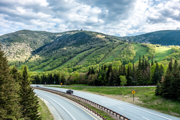 A beautiful view of mountains with lots of lush plants and trees in White Mountain National Forest.