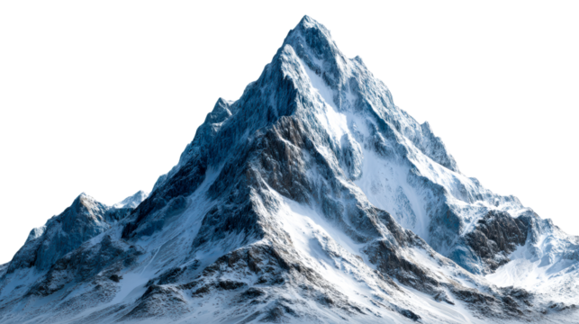 Majestic snowy mountain peak with clear blue skies above