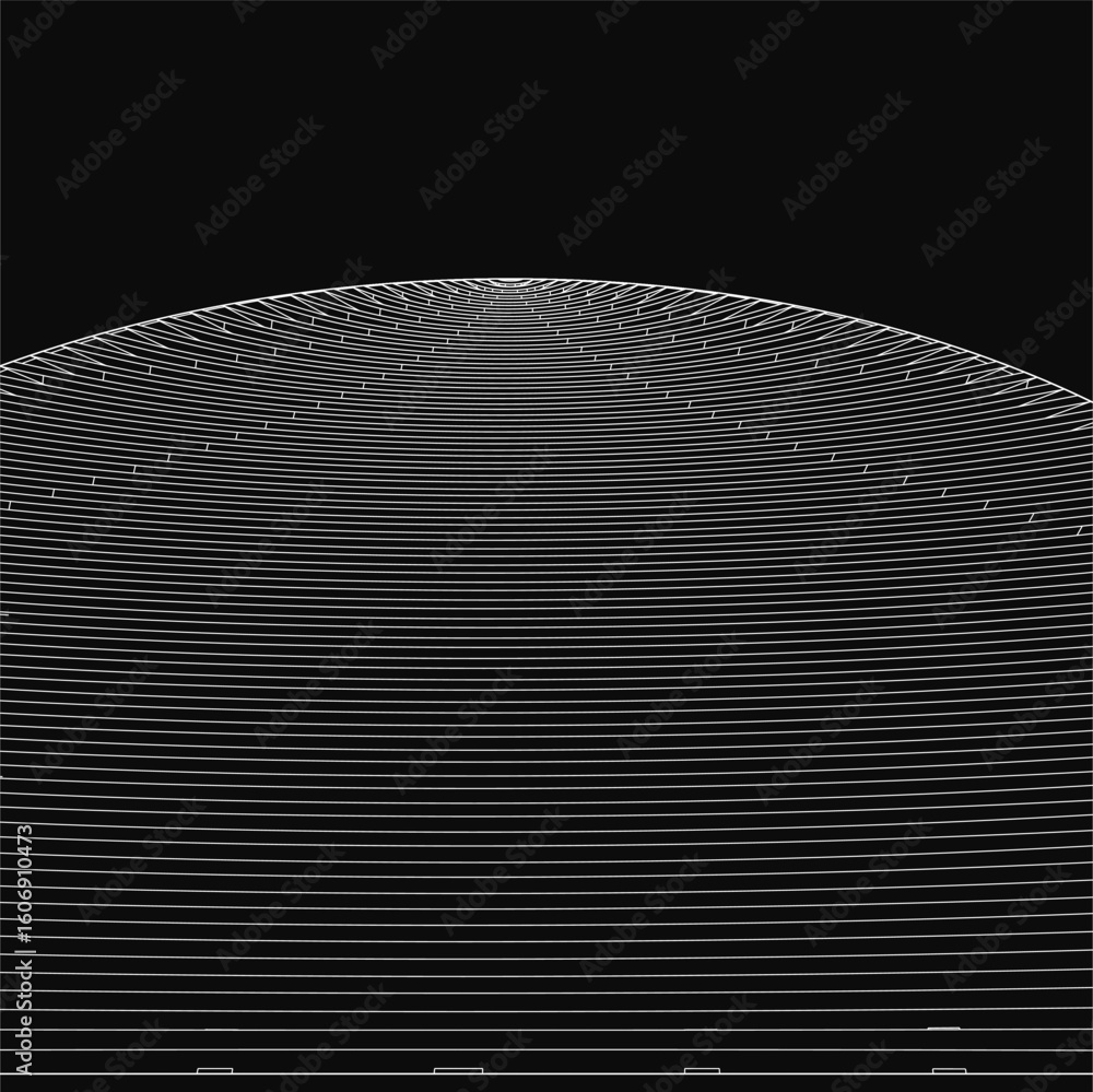 Poster a white circular line graph on black background features concentric rings in vibrant colors, resembl